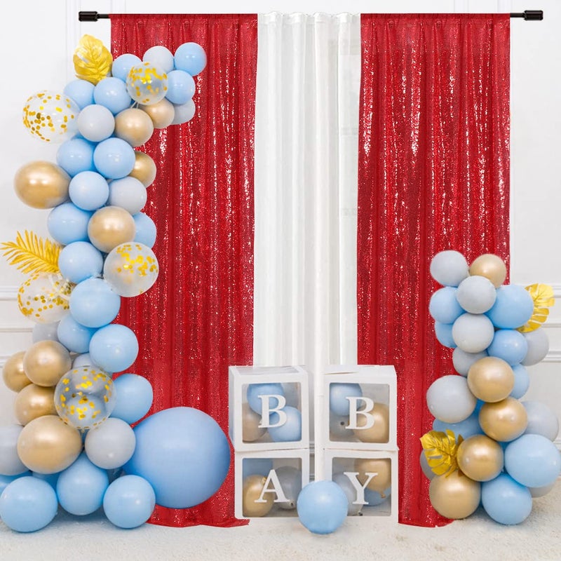 SquarePie Sequin Curtain 2FT x 8FT 2pcs Red Backdrop Background Sparkly for Wedding Party Decoration - Image 2